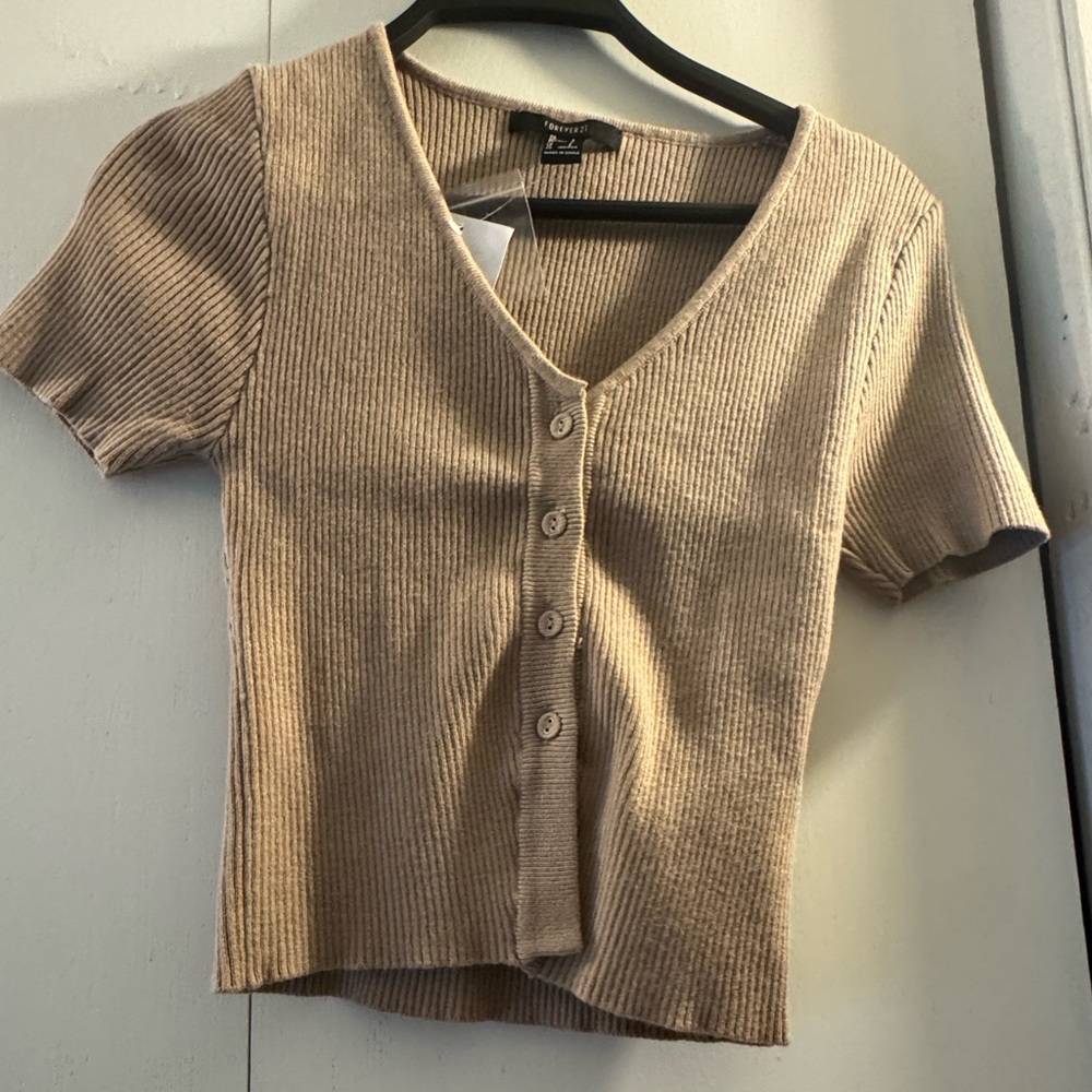 Forever 21 Tan Cropped Button Down Shirt